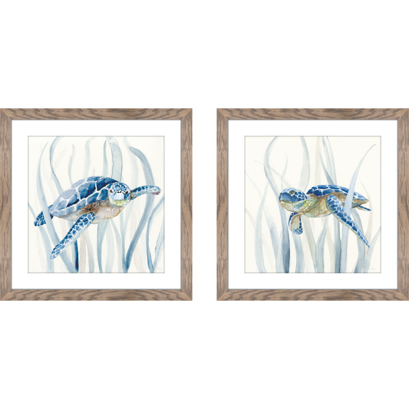 "Turtles In Seagrass" par Nan, ensemble de 2 reproductions sur papier encadrées