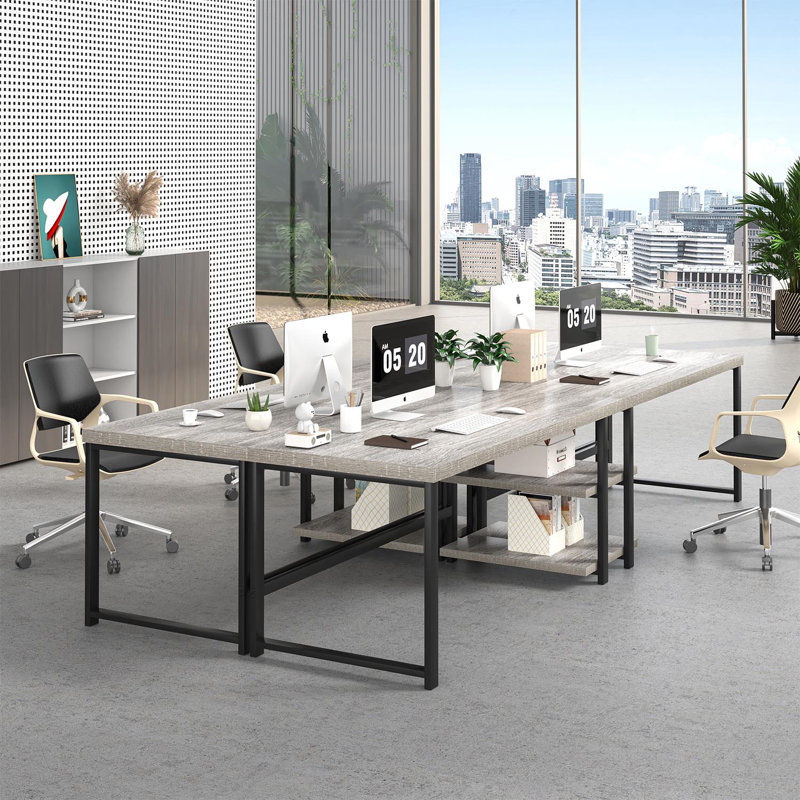 Hulste 53" Metal Base Writing Desk With Storag, Light Gray, Light Gray, 29.53" H x 53" W x 23.62" D