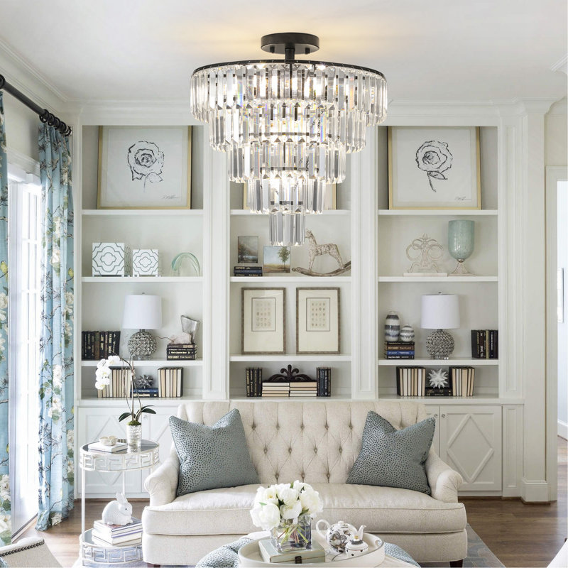 Black Crystal Chandelier 20" Ceiling Light