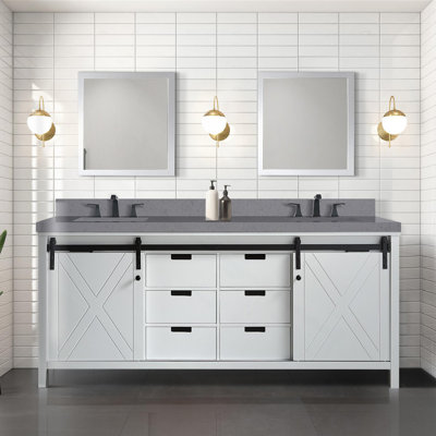 Meuble-lavabo double blanc 80 po X P 22 po D, avec comptoir en quartz gris