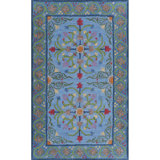 Alpenrose Hand-Tufted Wool Loop Pile Indoor Rug Traditional Bordered Blue 
