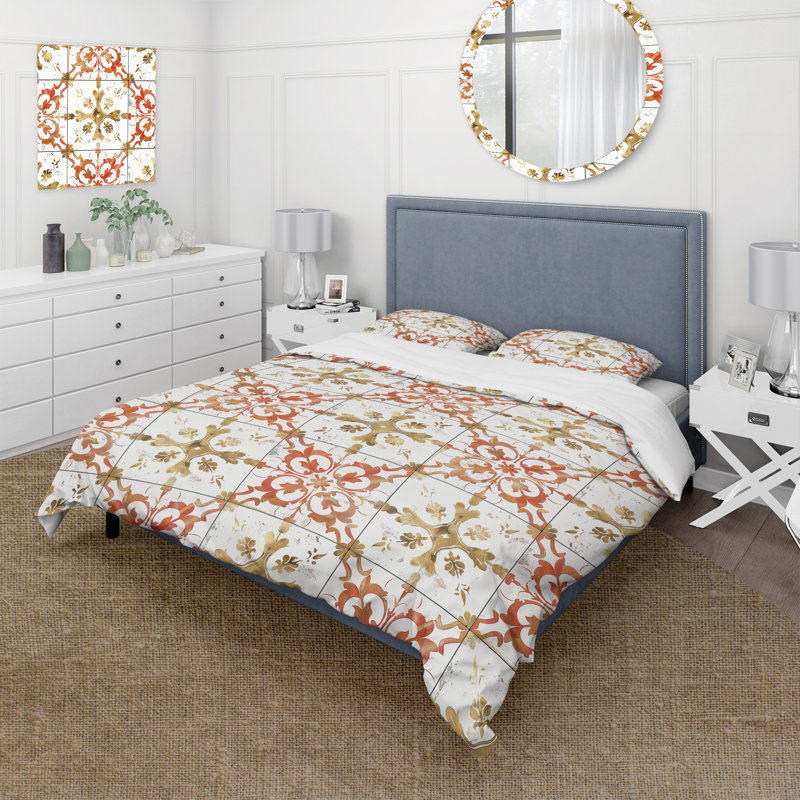 Salmon Gold Rustle Tiles Farmhouse I - Ensemble de housse de couette Farmhouse