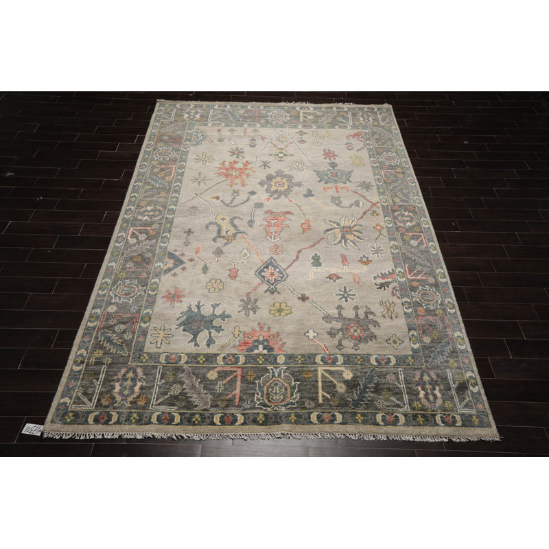 Tapis turc en laine noué à la main gris Oushak Loombloom, Rectangulaire 8 pi x 10 pi