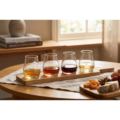 Ensemble de dégustation de whisky ADAN avec plateau de service en bois - ensemble de verres de bière artisanale, écossais ou spiritueux de 4 à 125 ml - ensemble-cadeau de barware