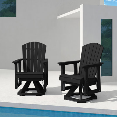 Plastic HDPE Resin Rocking Glider Chair Adirondack Swivel Outdoor Rocking Chair In Black(Set Of 2)