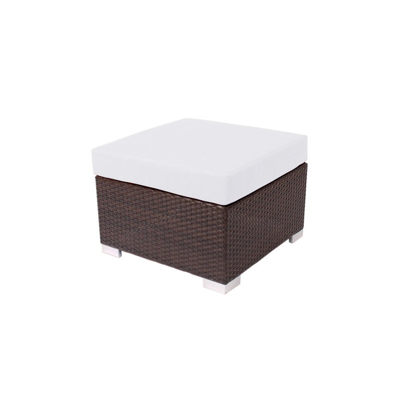 Repose-pieds d'extérieur en osier avec coussin Sunbrella, Blanc