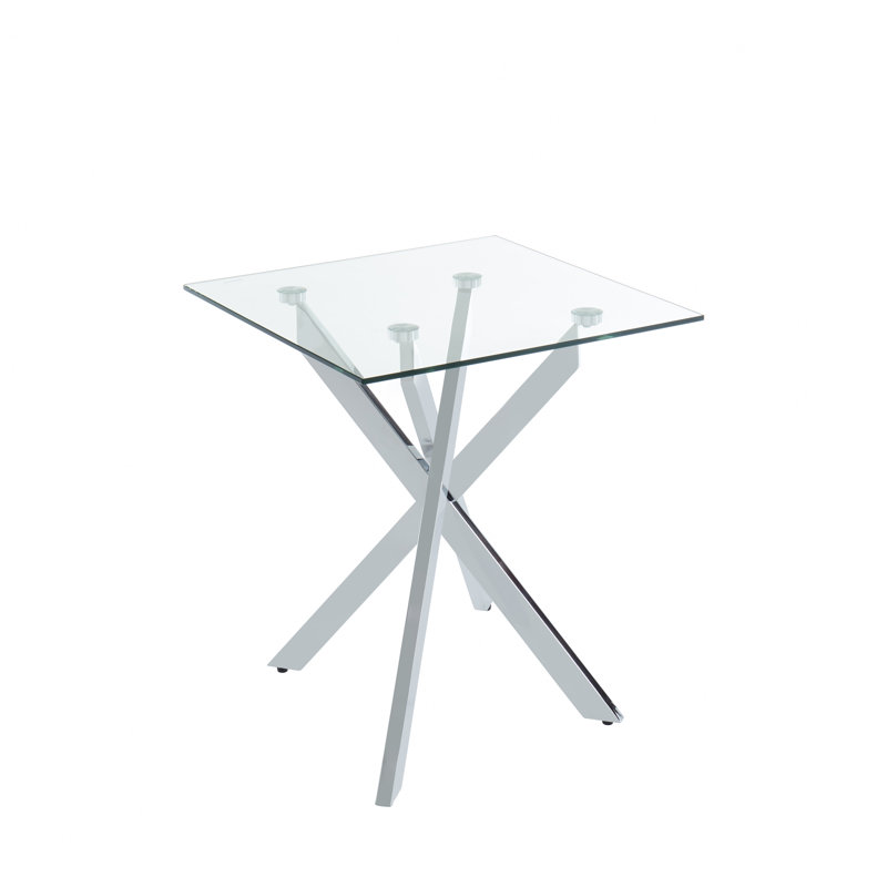 Square End Table With Glass Top, Silver