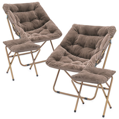 Saucer Chairs with Ottomans, Folding Lounge Papasan Chairs with Footstools for Bedroom Living Room