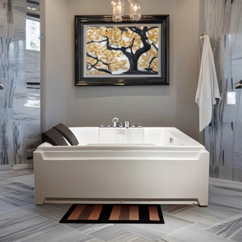 Whirlpool Bathtub 73"x48" For 2, Acrylic 3-sided Apron, Hydro Massage & Chromatherapy, 110gal, Left Drain, Ul/upc Cert