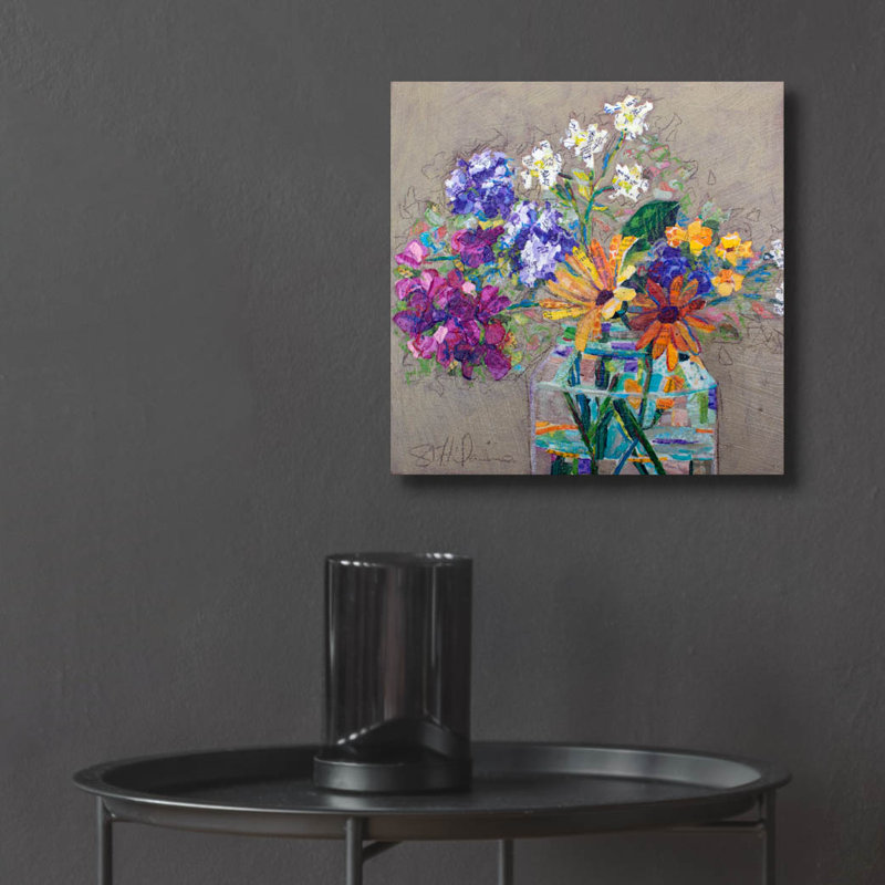 Art mural en verre épique «Lézard Bouquet» par St Hilaire Elizabeth, 12 po x 12 po