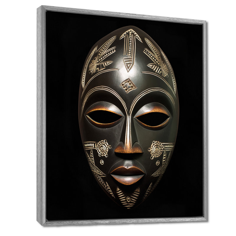 Masque africain traditionnel et ethnique V - art mural tribal africain, H 20 po x l 12 po x P 1 po, Encadrement argenté