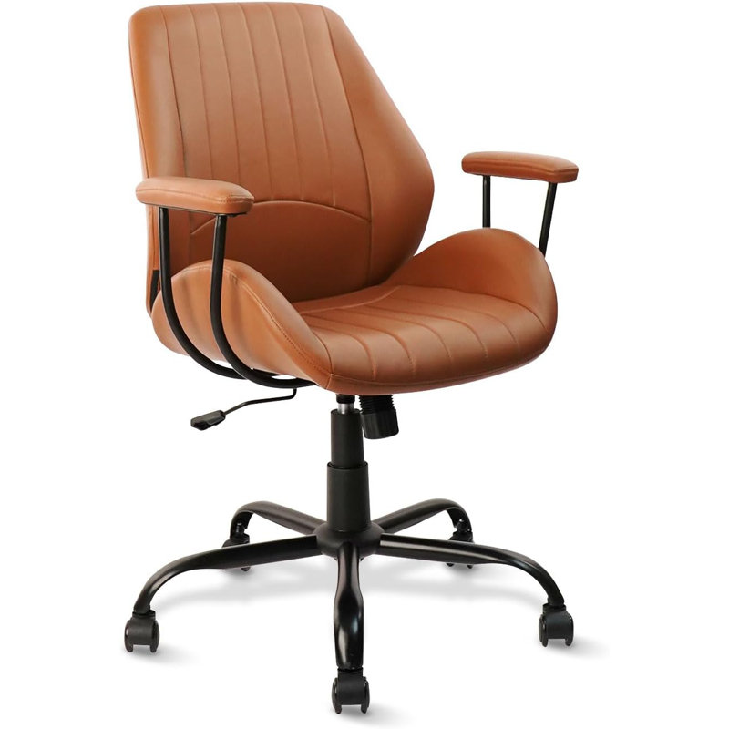 Modern Brown Faux Leather Rolling Office Chair