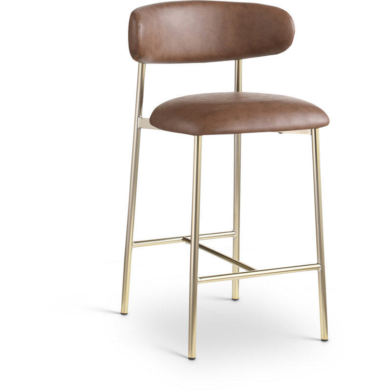 Lupita Vegan Leather Counter Stool, Brushed Gold, Brown Vegan Leather