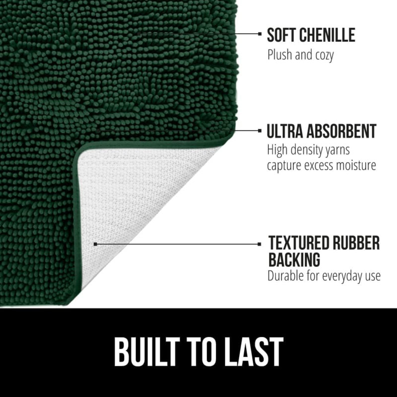 Bath Rug Mat 24X17, Thick Soft Absorbent Chenille, Rubber Backing Quick Dry Microfiber Mats, Machine Washable Rugs For Shower Floor, Bathroom Runner Bathmat Accessories Decor