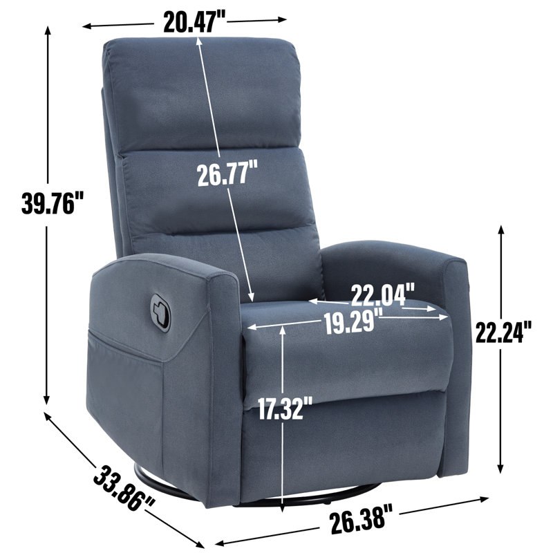 Fauteuil inclinable à bascule pivotant mince - Fauteuil inclinable manuel avec dossier réglable et poches latérales, Charcoal
