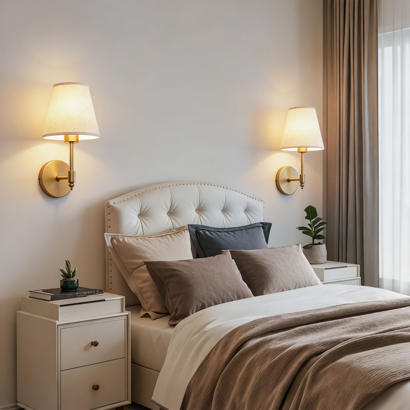 Battery Operated Wireless Fabric Wall Sconces with Remote Contro For Living Room, Bedroom, Hallway, And Bathroom, Gold