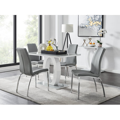 Scottsmoor Modern High Gloss Halo 4 Seater Dining Table Set with Luxury Faux Leather Dining Chairs
