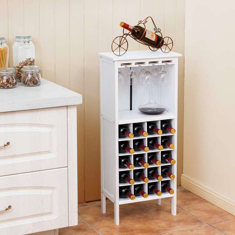 Esto 20 Bottle Free -standing Shelf Wine Bottle And Wine Glass Rack in White