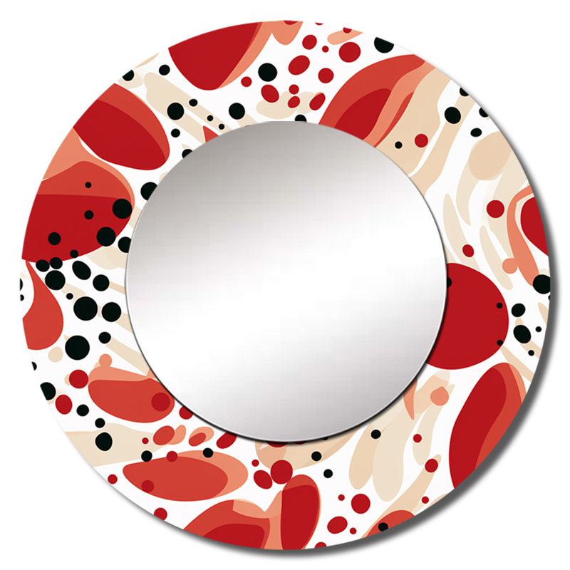 Red And White Polka Dots Pattern - Polka dots  Wall Mirror, Modern Decorative Mirror, Printed Metal Art, 23" x 23", Round