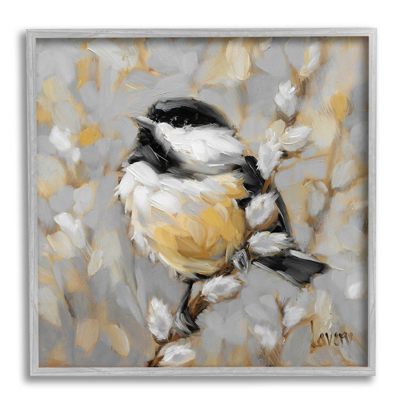 Oiseau perché, saule, faune, gris, estampe numérique par Andrea Lavery, H 12 po x l 12 po x P 1,5 po