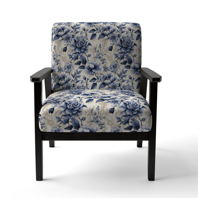 Cobalt Blue Scrollwork Swirls Victorian Pattern II - Upholstered Floral Accent Chair
