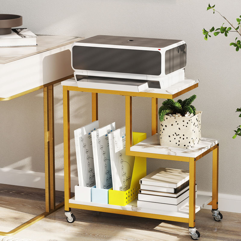 G-Shaped 3-Tier Mobile End Table W/Open ShelvesSide Table