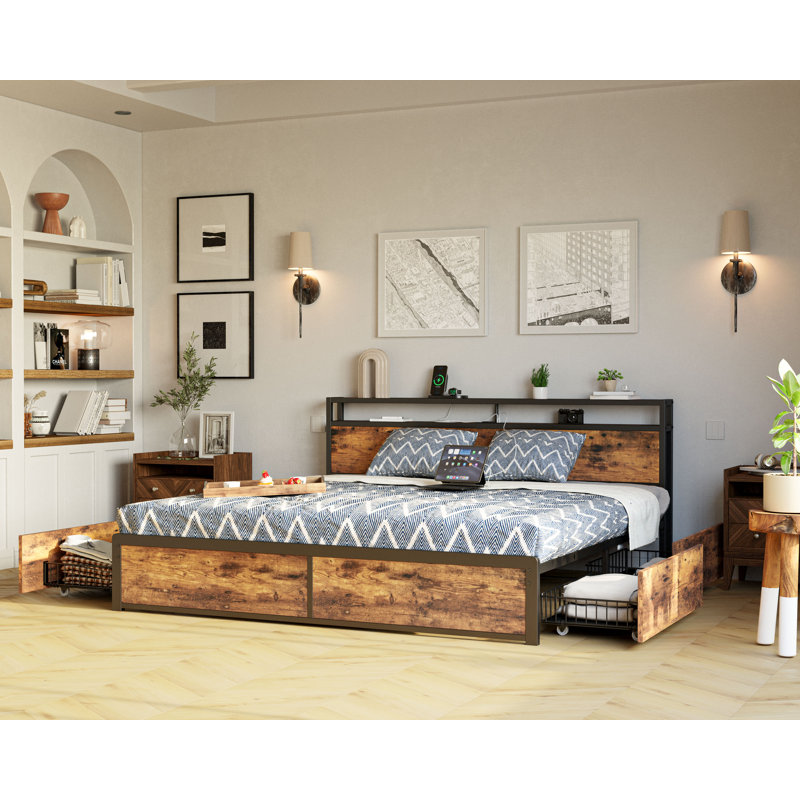 Stouffer Metal Platform Storage Bed, Brown