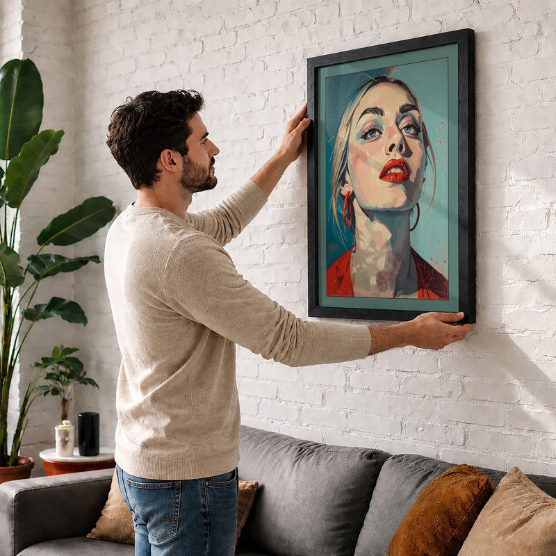Woman in Red Modern - Framed Print, Oak, A3 - 42.0 x 29.7 cm