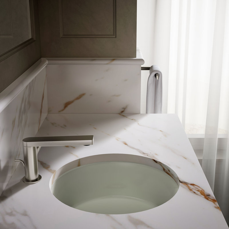 Verticyl Ceramic Vitreous China Circular Undermount Bathroom Sink with Overflow, Dune