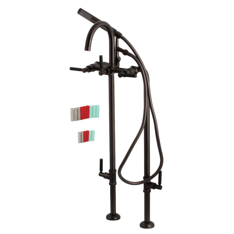 Kingston Brass Concord Freestanding Tub Faucet with Supply Line and Stop Valve, Polished Nickel, Lever Wrap