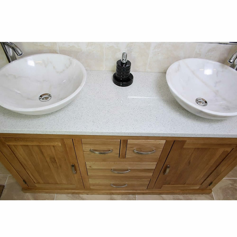 Deleo 1430mm Double Bathroom Vanity with Vessel Stone Basin, White