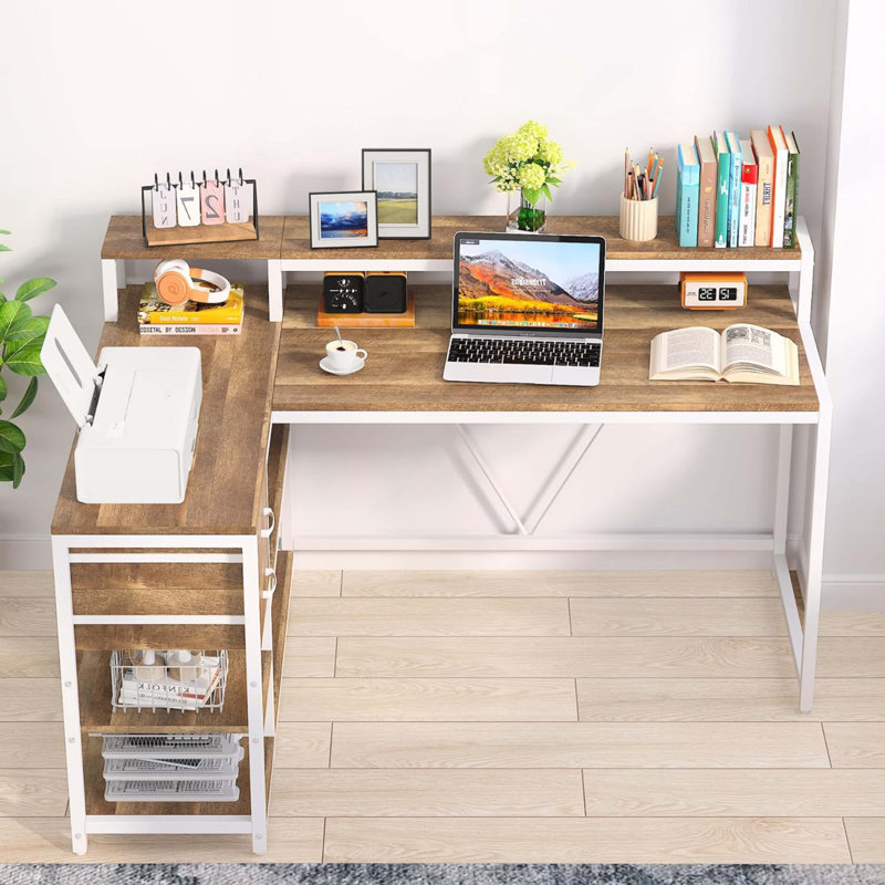 Bureau en L 55 po - Station de travail d'angle peu encombrante, Brun