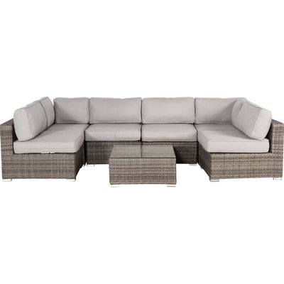7 Patio d'extérieur avec coussins, assise en aluminium tissée à la main et antirouille