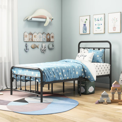 Structure de lit simple en métal noir, tête de lit incluse, aucun sommier tapissier requis et confortable pour la détente, espace de rangement de 12,4 po avec tête de lit, structure requise 20% plus résistante, anti-rayures
