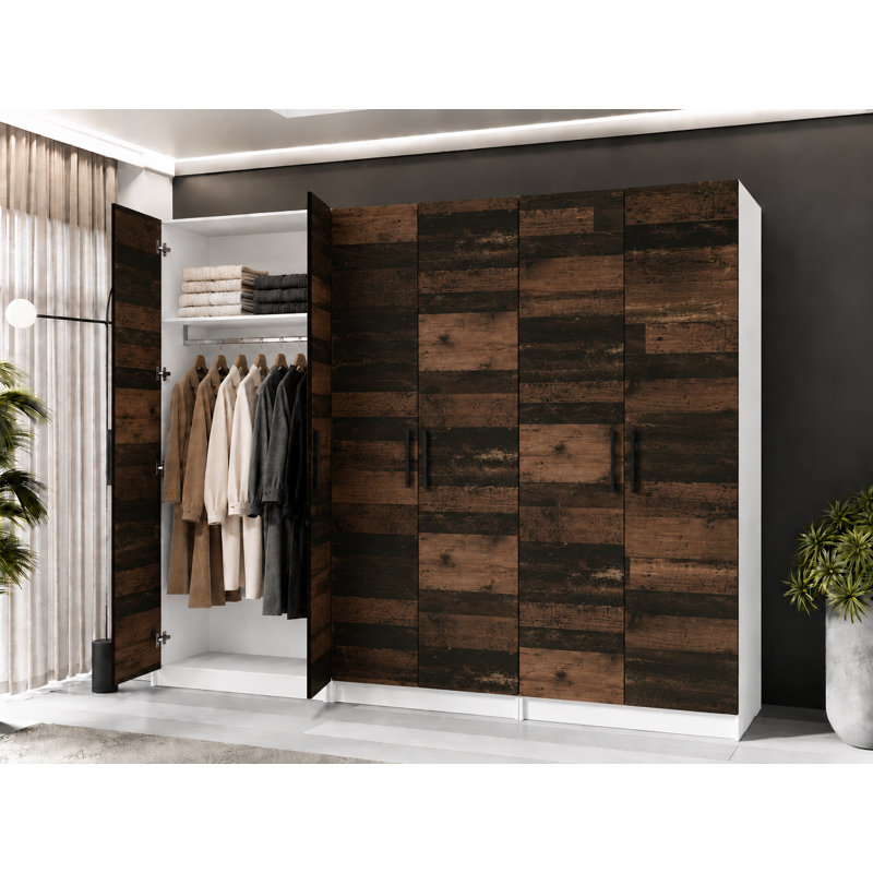 Nisean 6 Door Solid + Manufactured Wood Wardrobe, White/Dark Brown