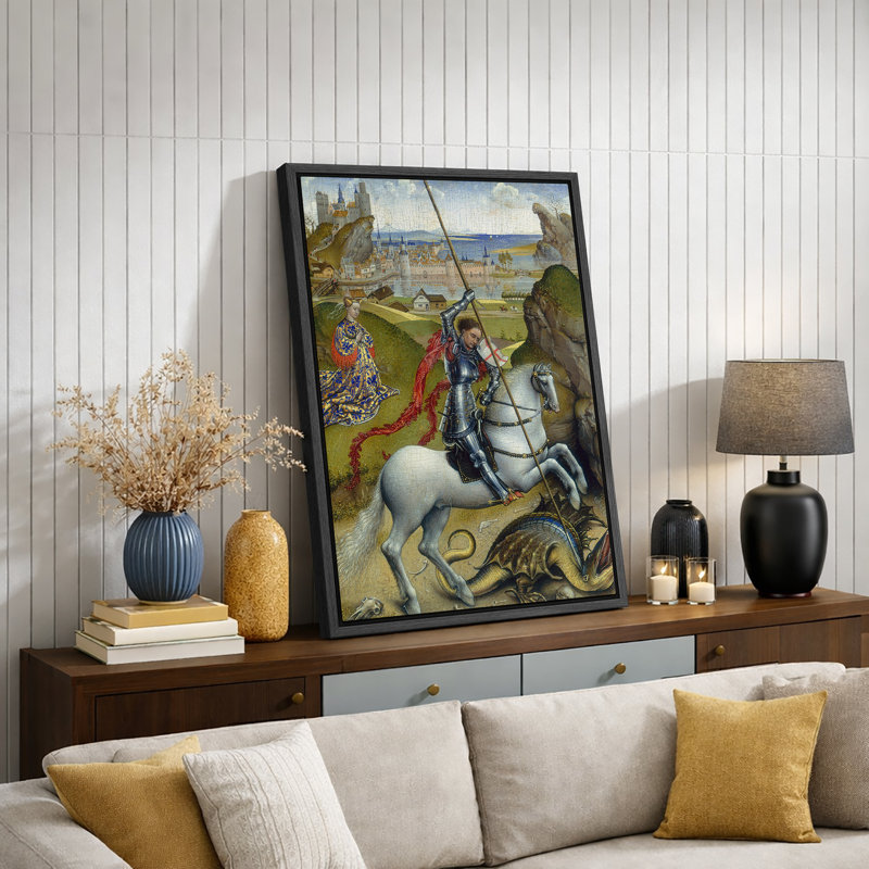 Illustration d'un chevalier médiéval illuminé, œuvre d'art historique, impression sur toile encadrée, Cadre flottant noir