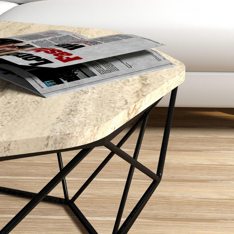 Modern Coffee Table with Metal Legs, Travertine Color, 35.4 x 15.0 x 35.4 inches | 100% Melamine Coated Particle Board, Thickness: 0.7 inches | Stylish Marble Design, Perfect for Living Room or Lounge Spaces