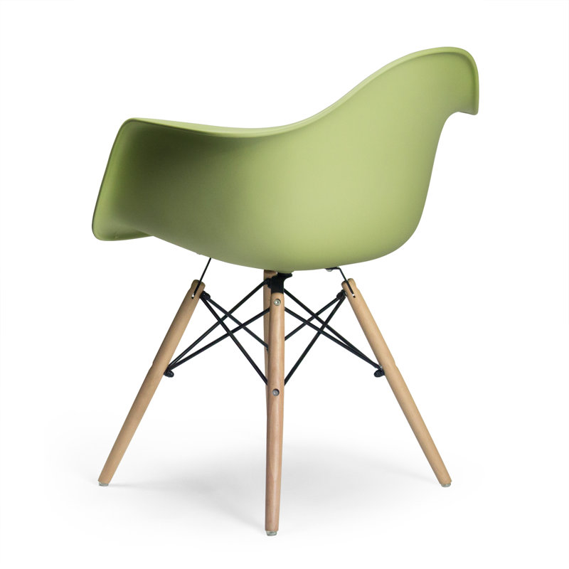Green Molded Plastic Arm Chairs with Natural Wood Legs, Set of 2