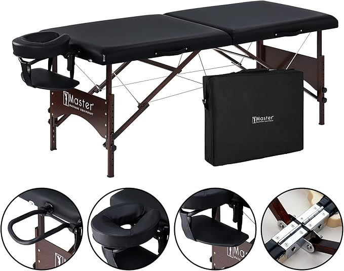 Wooden Portable Massage Tables Upholstered Bed with Mattress, Black