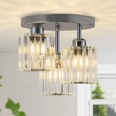 3-Light Modern Crystal Cluster Semi Flush Mount Ceiling Light
