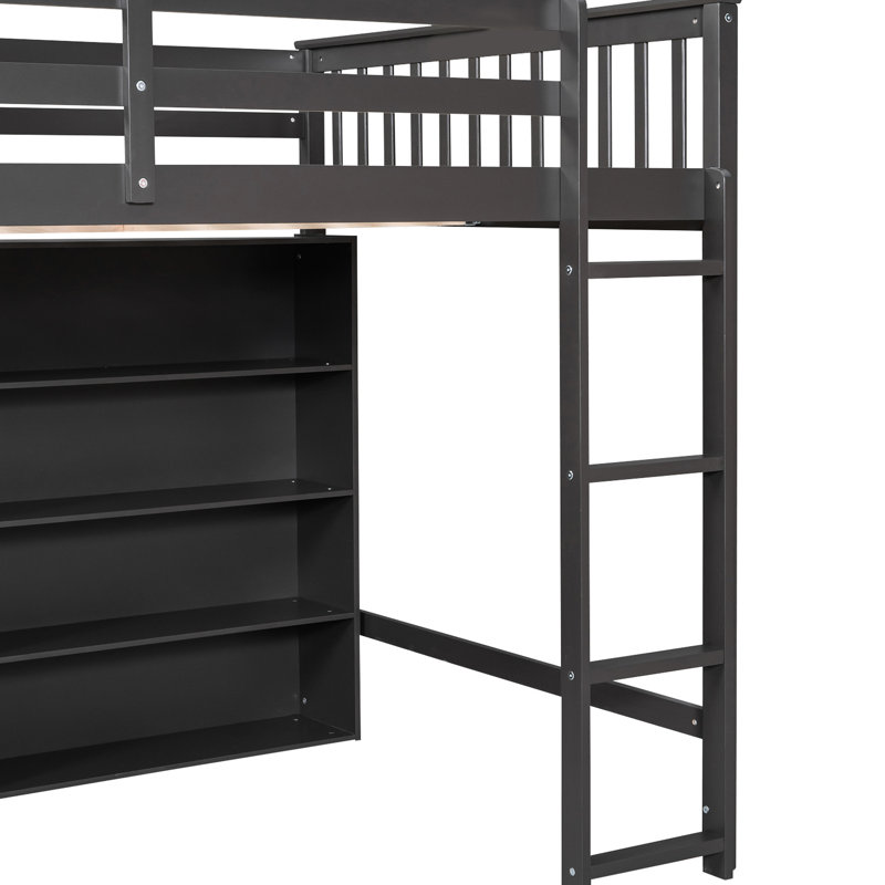 Gray Size Loft Bed With 8 Storage Areas And - Space Saving For Living Rooms, Strong Build Open Shelves Apartments, Construction