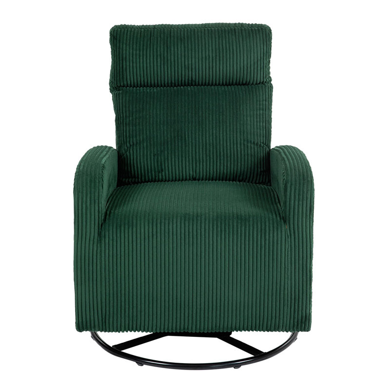 Upholstered Swivel Glider Rocking Chair, Dark Green Corduroy