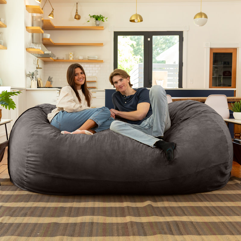 7 Foot Giant Bean Bag Sofa, Charcoal Microsuede