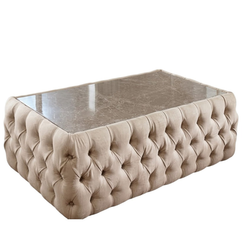 Chichay 42 In. Beige Rectangle Faux Marble Coffee Table With Button Tufting