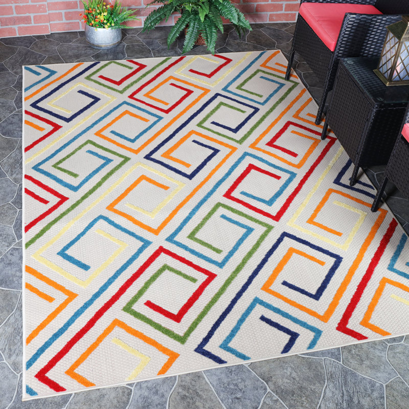 Tapis d'extérieur 100% polypropylène crème Kawaun, Rectangle 5 pi 2 po x 7 pi 2 po, Crème