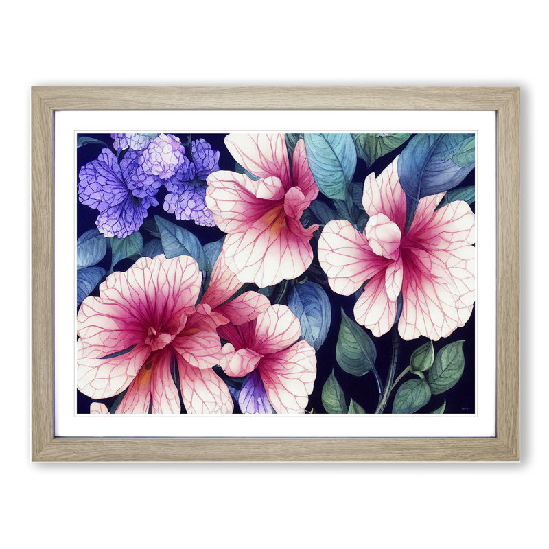 Bedazzled Watercolour Flowers 1 Piece Single Picture Frame Wall Art, 46cm H x 64cm W x 2cm D, Oak Frame