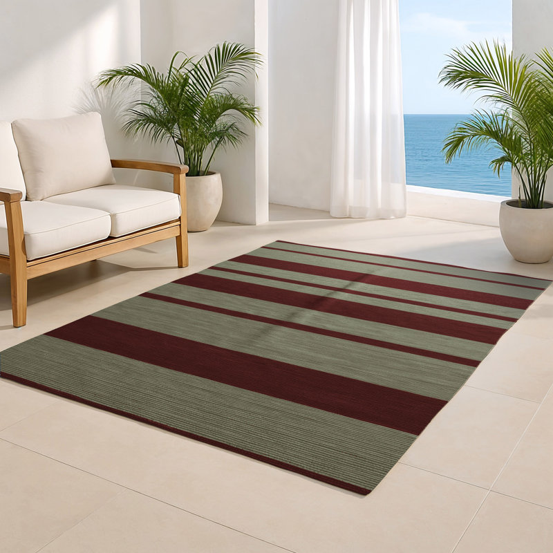 Tapis intérieur / extérieur noir HorizontalStripes, Rectangulaire 8 pi x 10 pi