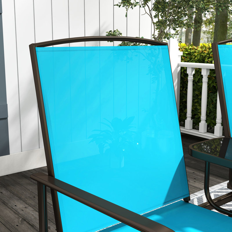 Banc oscillant d'extérieur avec table basse centrale - bleu. Cadre en métal pour la cour. Filet respirant, 264 lb Nombre de places assises, patio à double glissement, bleu, jardin, porche et balcon