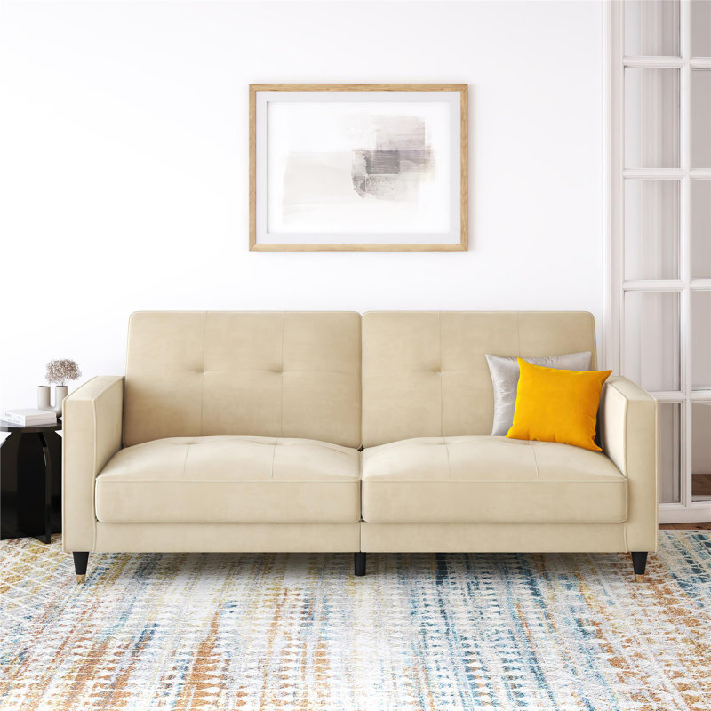 Novelle 81" Velvet Square Arm Convertible Sofa, Cream