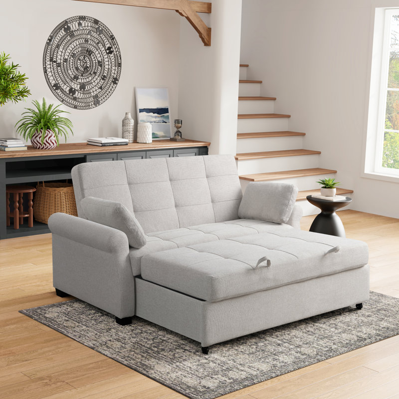 Serta Sabrina 73" Queen Rolled Arm Tufted Back Convertible Sleeper Sofa with Cushions, Oatmeal Microfiber